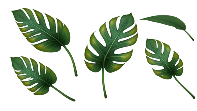 Green Tropical Leaves Collection on Transparent Background for Natural Design Elements