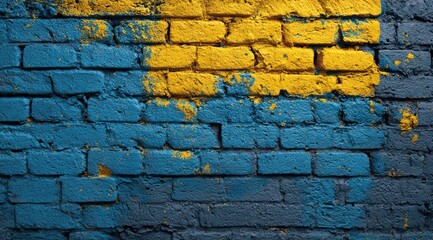 Painted brick wall, teal and yellow