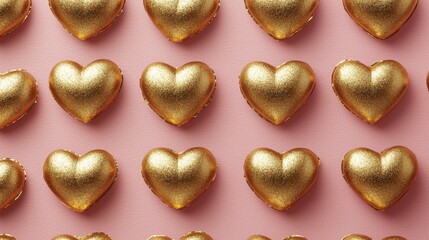 Obraz premium Golden hearts pattern on a pink background