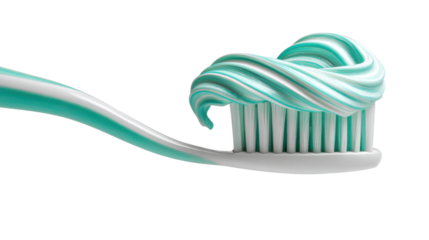 Fresh striped mint toothpaste swirled on modern toothbrush for healthy dental care, oral hygiene and clean teeth concept on white background