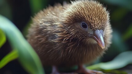 Obraz premium Close-up of a fluffy kiwi chick.