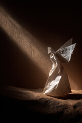delicate white paper angel stands gracefully against warm textured wall radiating peace