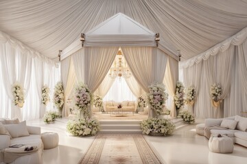 Elegant, white wedding ceremony space