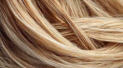 Close-up of blonde hair strands, interwoven and flowing
