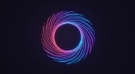 Abstract glowing neon circle with red and blue light trails on a dark background creates a modern aesthetic