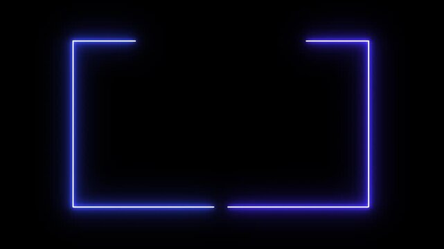 Animation of glowing neon rectangles abstract background. abstract glowing violet neon rectangle border frame. 4k animated on black background