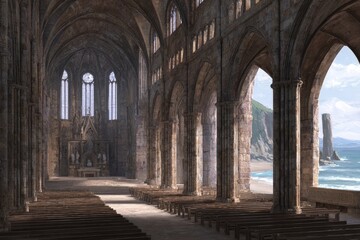 Fototapeta premium Ruined Coastal Cathedral Interior