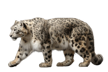 A snow leopard, isolated on a transparent background, walking gracefully. background removed