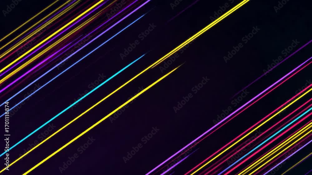 Poster dynamic abstract streaks of colorful neon light trails on dark background