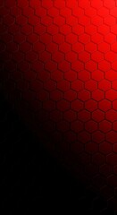 An abstract image featuring a hexagonal grid pattern in varying shades of red, fading to black in the lower left corner. The hexagons appear subtly three-dimensional.