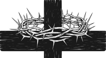 silhouette vector of Crown of Thorns, Create an image of the crown of thorns placed on the cross
 isolated on white background svg png