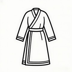 Flat black & white outline of a Mongolian deel robe with belt