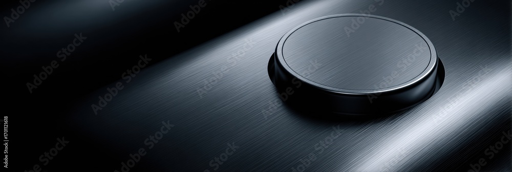 Aufkleber close-up view of a sleek, modern metallic button on a dark surface showcasing advanced technology de