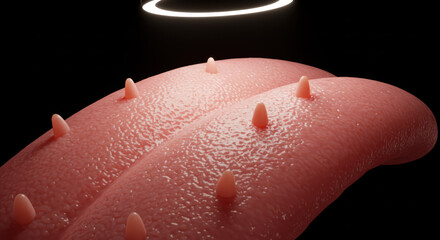 Close-up of Human Tongue with Papillae and Ring Light
