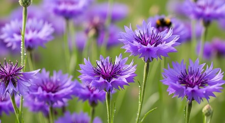 Fototapeta premium Vibrant Purple Cornflowers in a Summer Meadow.