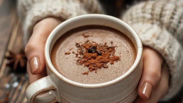 Woman holding comforting mug of hot chocolate