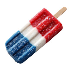 Colorful frozen treat with red, white, and blue stripes representing summer fun, outdoor activities, and festive celebrations, isolated on white background
