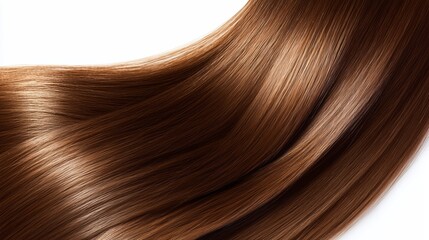Fototapeta premium Hair beauty macro glossy long brown hair sweeping across white background