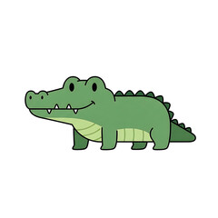 Obraz premium Cute and friendly cartoon alligator or crocodile smiling, vector illustration isolated on white background.