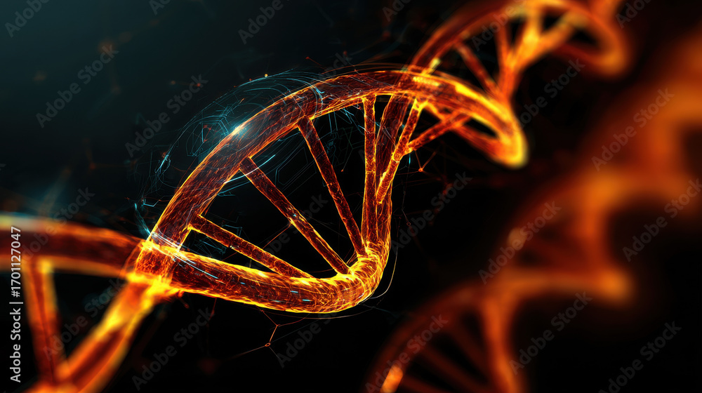 Poster dna + database + system creates vibrant visualization of genetic information showcasing intricate st