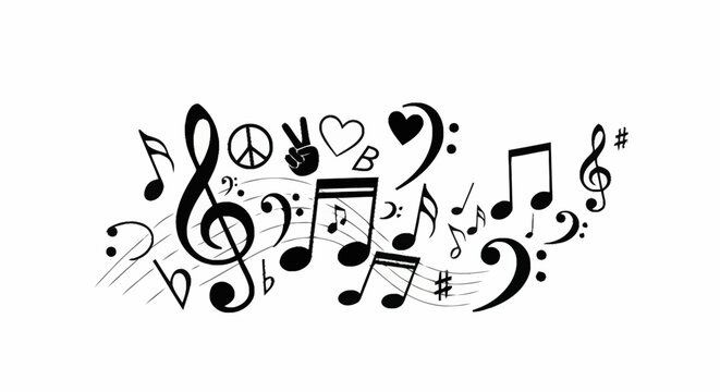 Dynamic Musical Notes and Symbols Design, Ideal for Backgrounds, Creative Projects, and Music-Themed Visuals for Graphic Design and Educational Materials