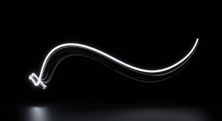 Abstract Glowing White Light Trail on Black Background
