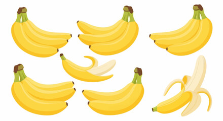 Ripe Yellow Bananas in Multiple Configurations, Including Peeled, Presented as a Vector Illustration for Food-Related Designs and Nutritional Content Visuals
