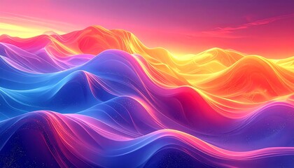 A vibrant landscape of undulating, colorful hills with a soft, glowing light.