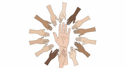 Diverse Hands Circle, Representing Unity, Inclusion, and Support for Social Causes and Community Engagement Initiatives.