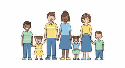 Diverse Families Illustration Featuring Two Sets of Parents and Children Grouped Together on a Clean White Background for Educational or Social Awareness Projects.