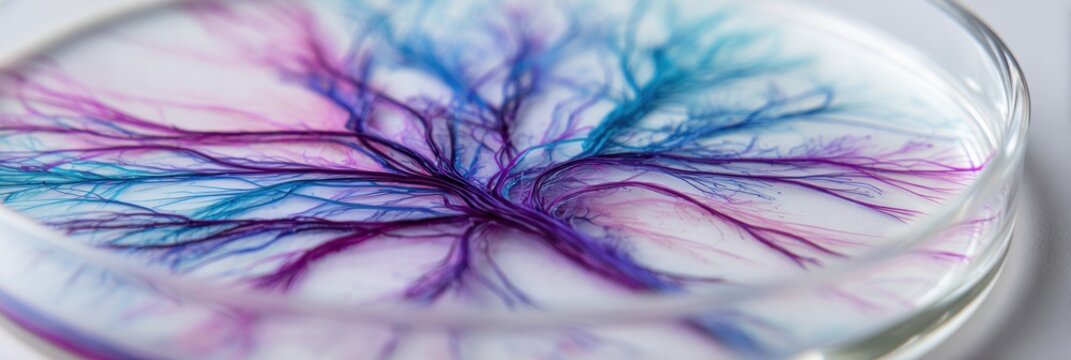Colorful Microbacterial Growth Resembles a Tree Structure in a Petri Dish Captured in a Laboratory Setting