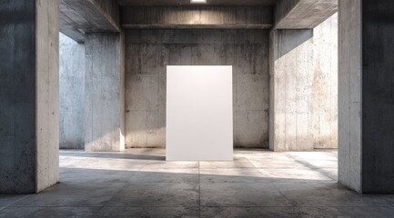 Obraz premium Empty white canvas in a concrete interior space