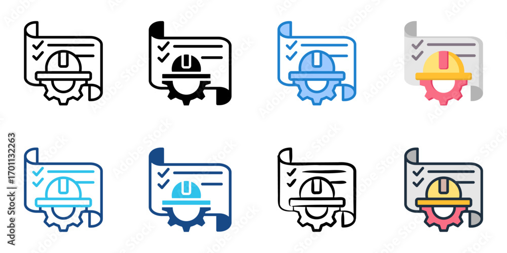 Poster construction management icon set multiple style collection