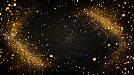 Fototapeta premium Golden glitter particles scattered across a black background.