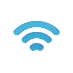 Blue 3D WiFi signal icon isolated on white background, modern wireless network symbol representing internet connection, communication, data transfer, and digital technology