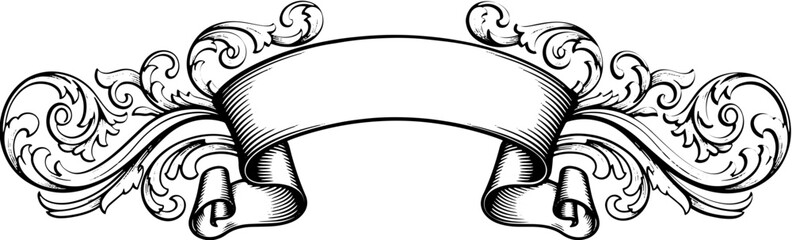 Elegant vintage banner with ornate scrollwork perfect for classic designs and formal invitations