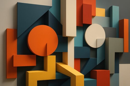 Dynamic 3D abstract composition with geometric forms and contemporary dimensional design