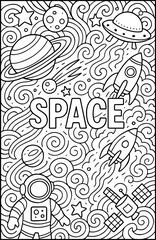 Naklejka premium space cartoon outline hand drawn Line Art illustration doodle art coloring page for kids