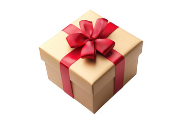 Brown box with a red ribbon tied around it