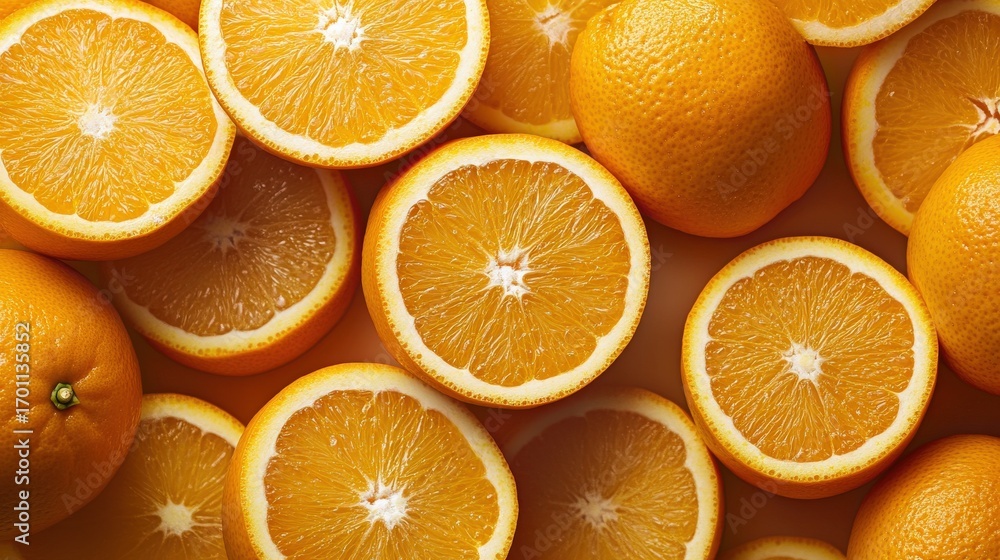 Poster close-up view of sliced oranges arranged in a pattern.