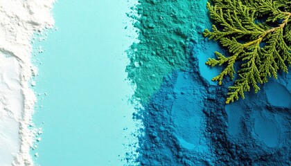 Blue and White Powder Gradient with Green Branch