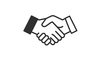 Simple, outlined illustration of two hands shaking in a business agreement.