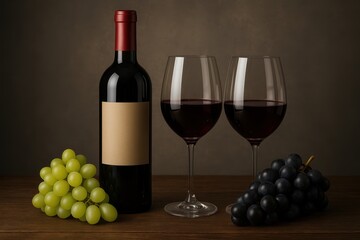 Elegant wine tasting arrangement with premium grapes creating sophisticated culinary scene perfect for vineyard marketing and gourmet food industry promotional materials