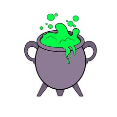 Bubbling green potion in a grey cauldron Halloween clip art