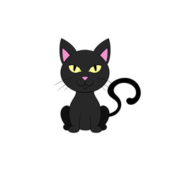 Black cat sitting with yellow eyes Halloween clip art animal