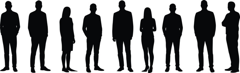 Silhouettes of Diverse Business People Standing in Line – Professional Office Team Concept with Men and Women in Corporate Attire