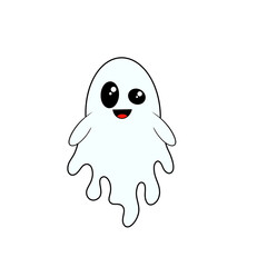 White ghost with different sized eyes and a cute smile Halloween clip art