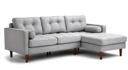 Light gray sectional sofa with wooden legs