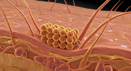 Staphylococcus aureus Bacteria on Human Skin, 3D Render