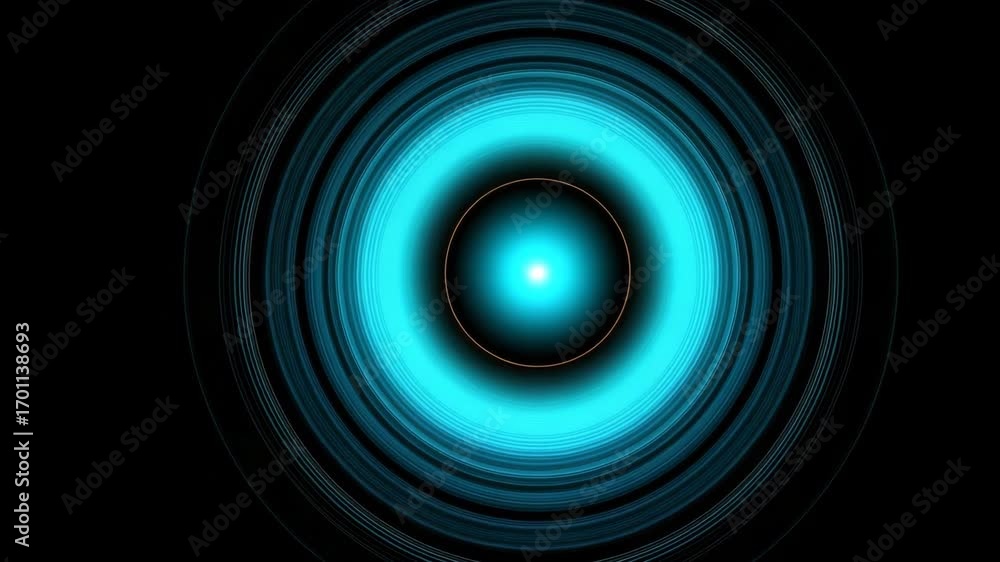 Poster dynamic digital concentric circles with glowing neon effect for modern tech visuals